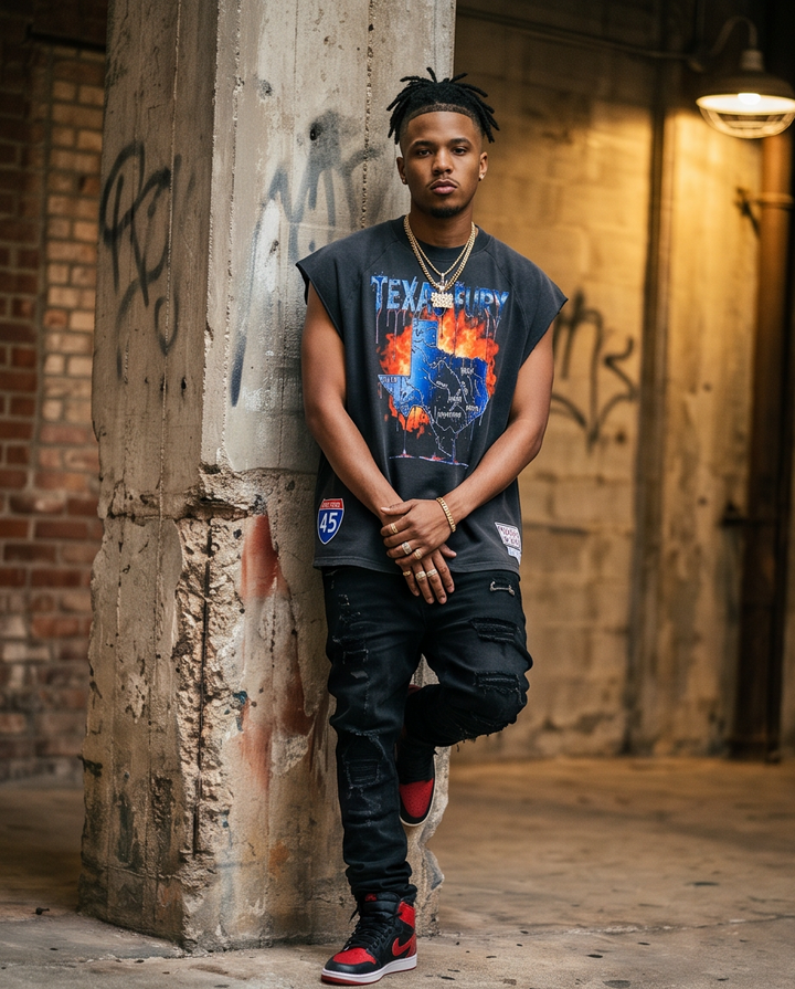 Black Oversized Tank Top - Snow Washed XL Texas Fury One-of-a-Kind Urban Casual Wear - Demmi Godz Clothing Company