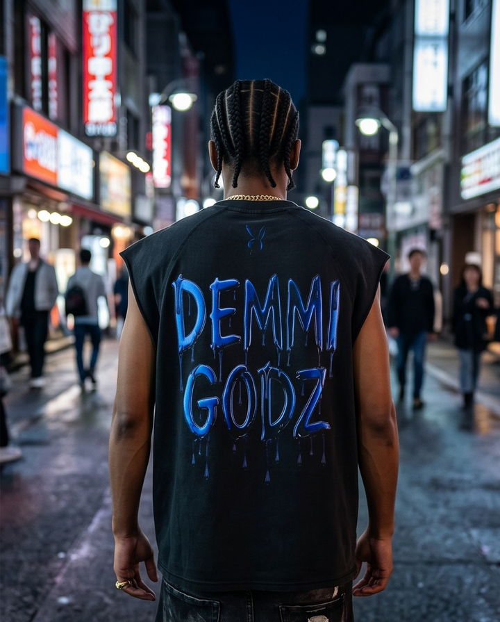 Black Oversized Tank Top - Snow Washed XL Texas Fury One-of-a-Kind Urban Casual Wear - Demmi Godz Clothing Company