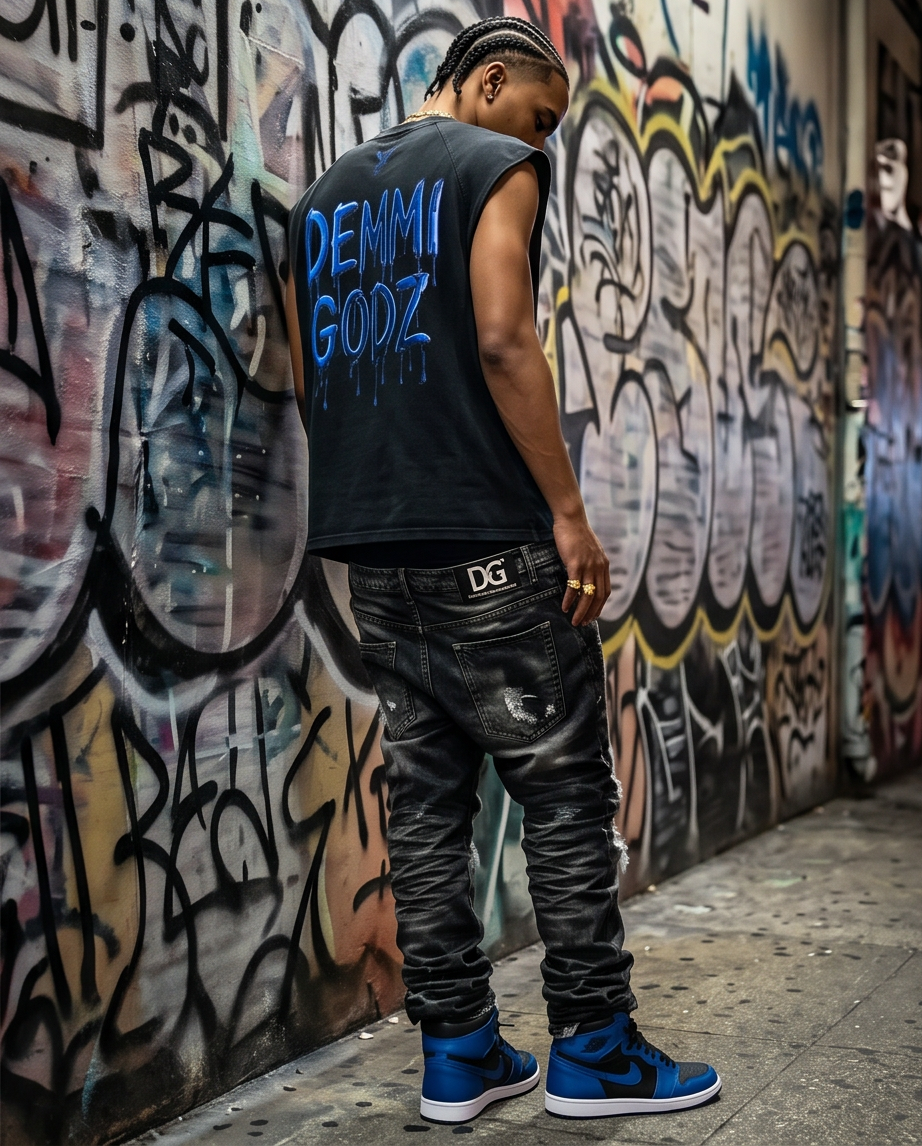 Black Snow Washed Cut-Off Tank Top — Oversized XL — “Texas Fury” One-of-a-Kind Streetwear
