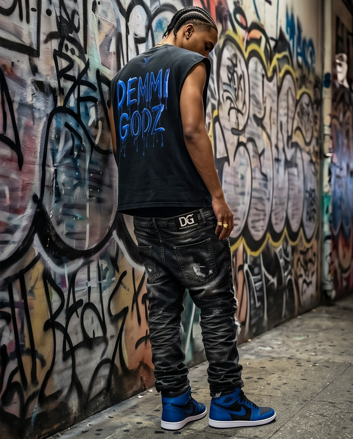 Black Oversized Tank Top - Snow Washed XL Texas Fury One-of-a-Kind Urban Casual Wear - Demmi Godz Clothing Company
