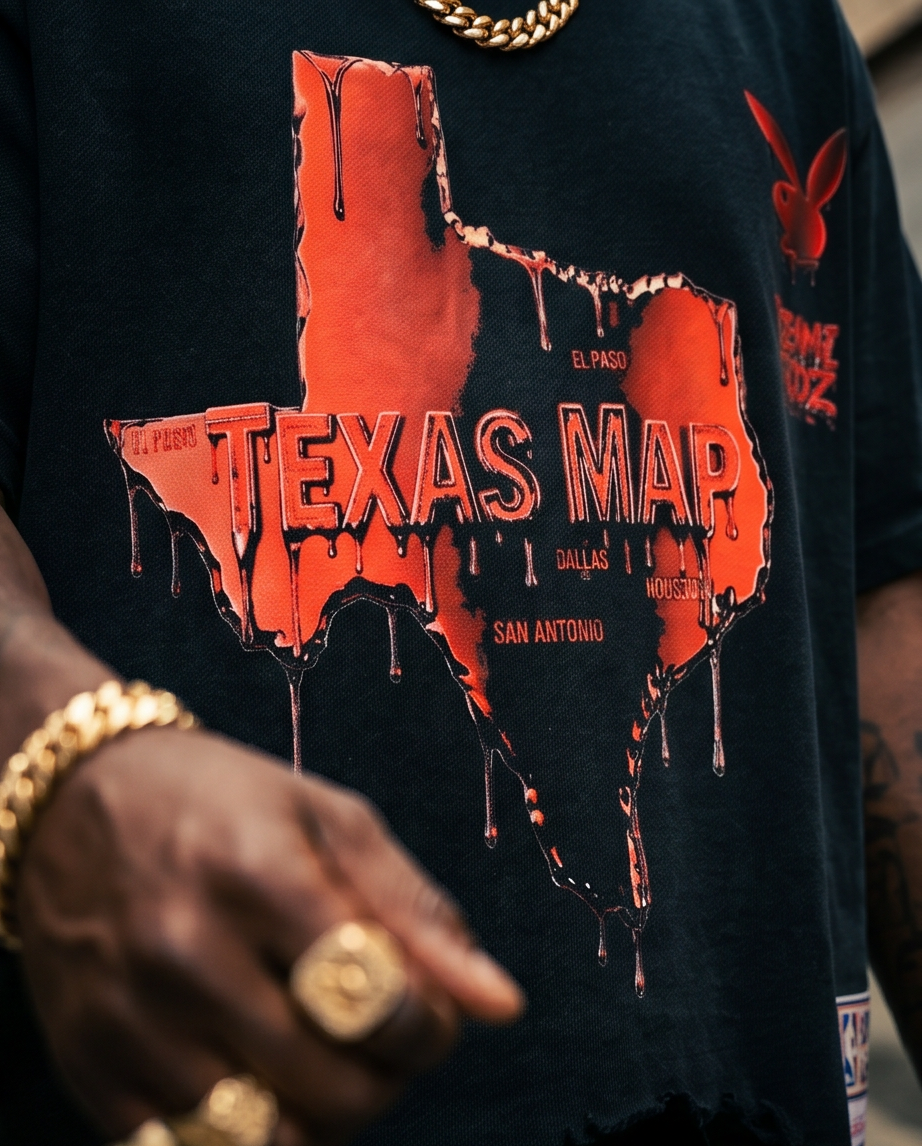 Black Vintage Washed Oversized Cropped Shirt — Medium — One‑of‑a‑Kind “Texas Map”