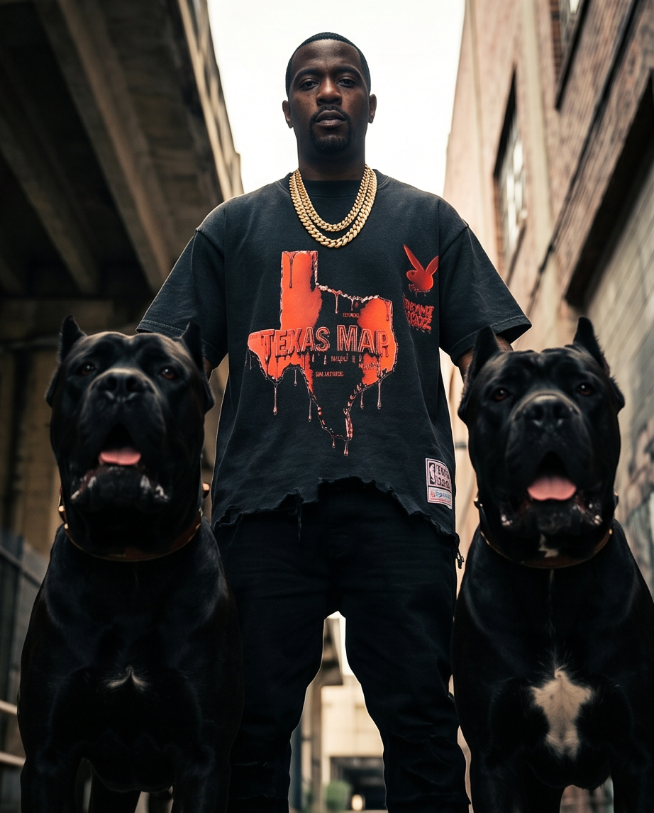 Black Vintage Oversized Cropped Shirt - Unique Texas Map Design - Medium - Mens Urban T Shirts - Demmi Godz Clothing Company