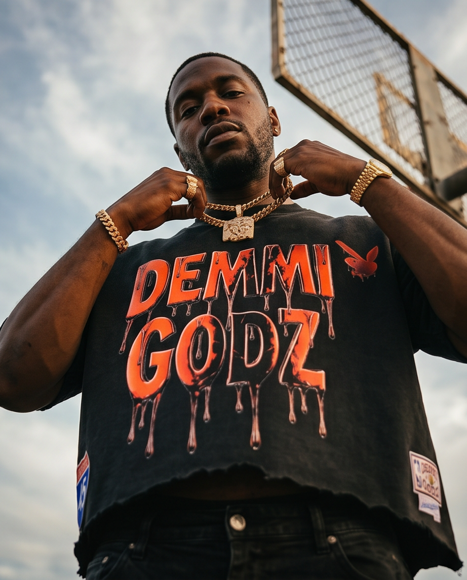 Snow-Washed Mens Crop Tee for Players Only - Unique Large Edition - Demmi Godz Clothing Company