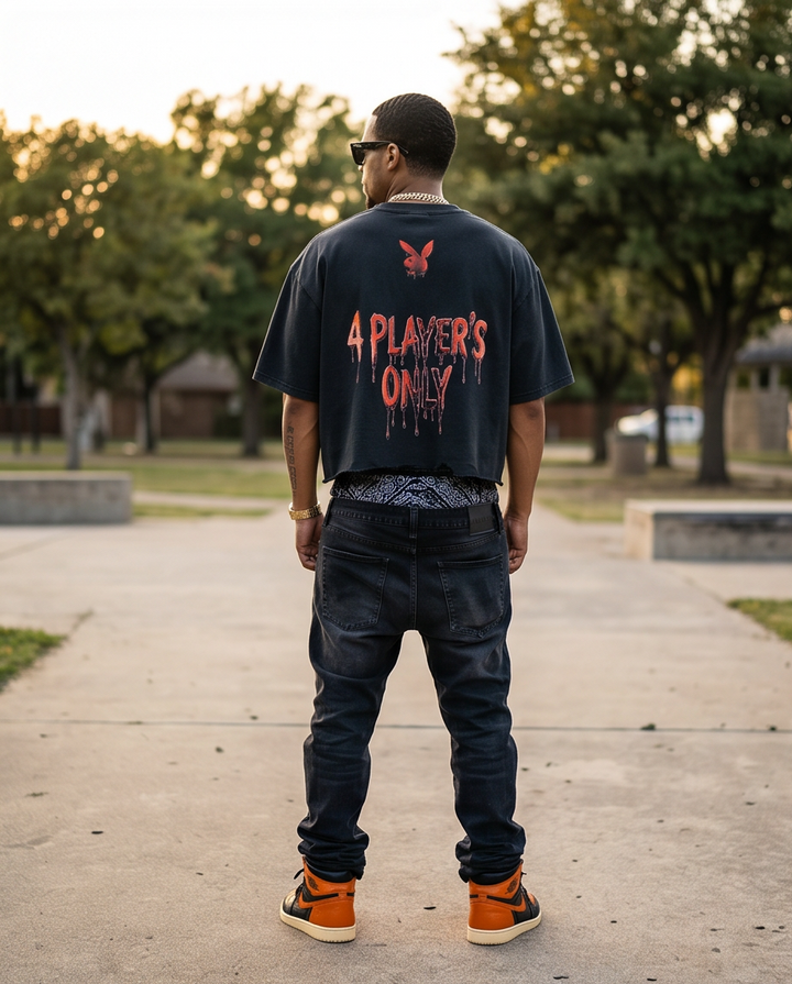 Snow-Washed Mens Crop Tee for Players Only - Unique Large Edition - Demmi Godz Clothing Company