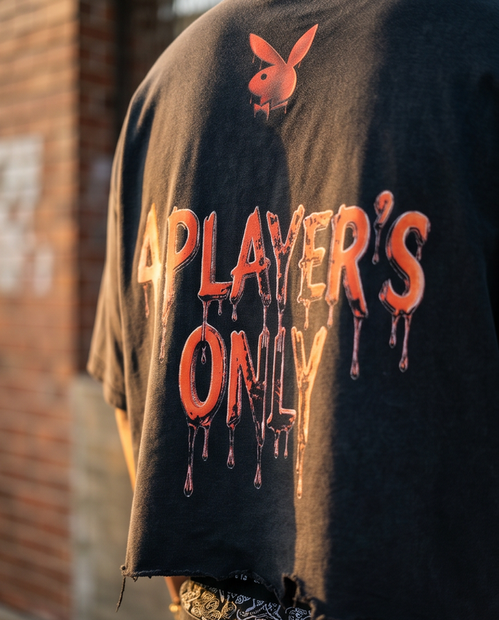 Snow-Washed Mens Crop Tee for Players Only - Unique Large Edition - Demmi Godz Clothing Company