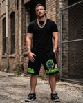 Title Black Heavyweight Drawstring Graphic Shorts — XL — “The Splash’in Alligator” — One‑of‑a‑Kind Streetwear