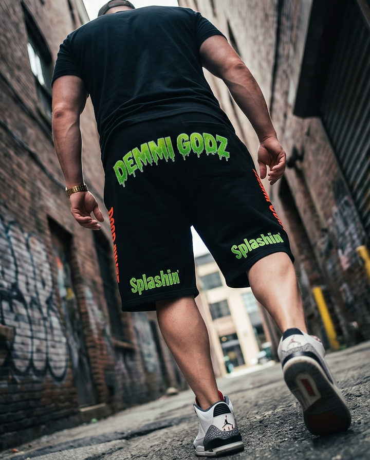 Black Heavyweight Drawstring Graphic Shorts XL - Urban Casual Wear - The Splash&