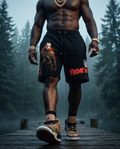 "Demmi Godz Friday 13th" — Black Heavyweight Streetwear Shorts (Large) — One-of-a-Kind