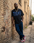 Black Mineral-Washed Oversized Waffle Knit Tee — XLarge — One-of-a-Kind “Texas Made Blue Drip Gizmo”
