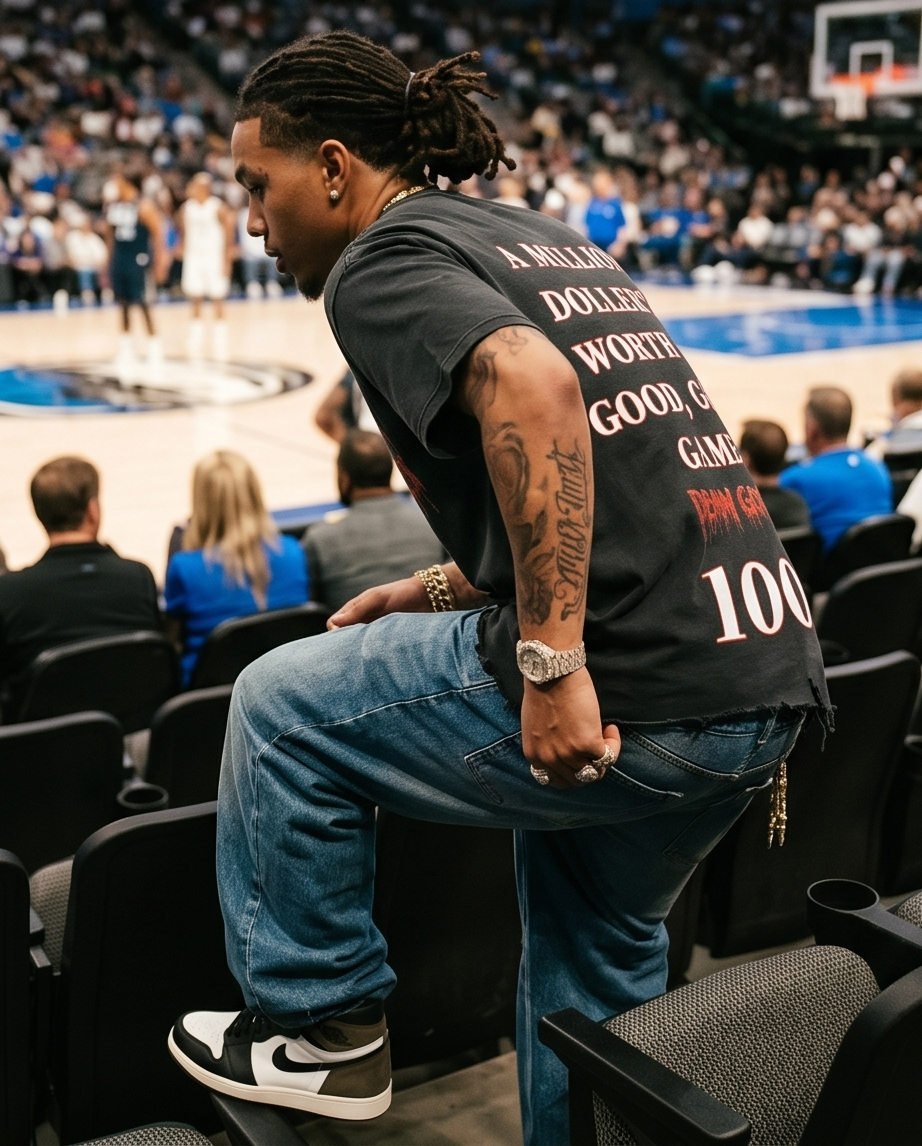 Black Snow-Washed Oversized Crop Tee — Distressed “Born With Game” (Large) — One-of-a-Kind Urban Streetwear
