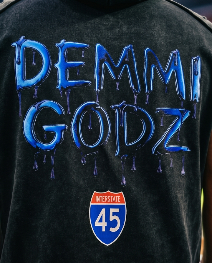 Black Oversized Tank Top Hoodie - Unique Snow Washed Design, Urban Streetwear "Hood Peaky Blinders" - Demmi Godz Clothing Company