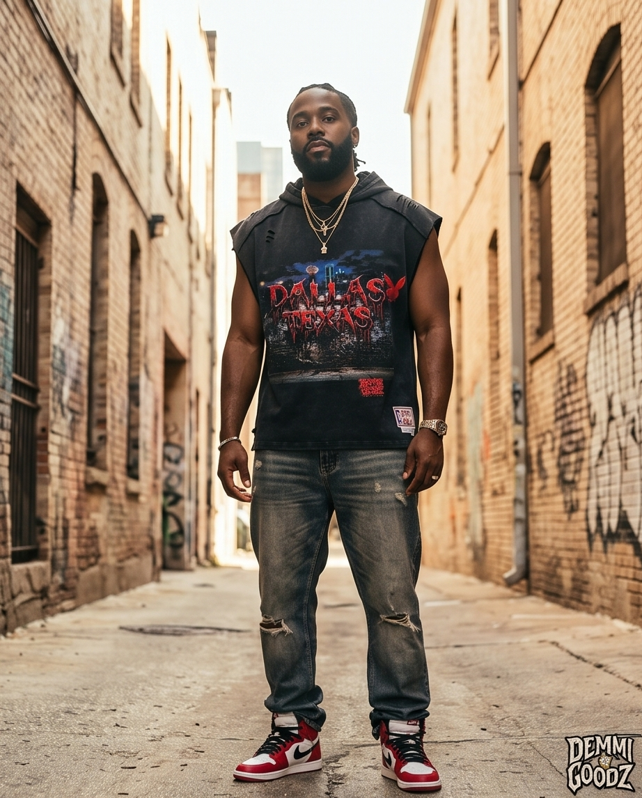Oversized Cut-Off Snow-Wash Hoodie Tank — Tattered Shoulder & Raw Hem (Dallas, TX - One‑of‑a‑Kind)
