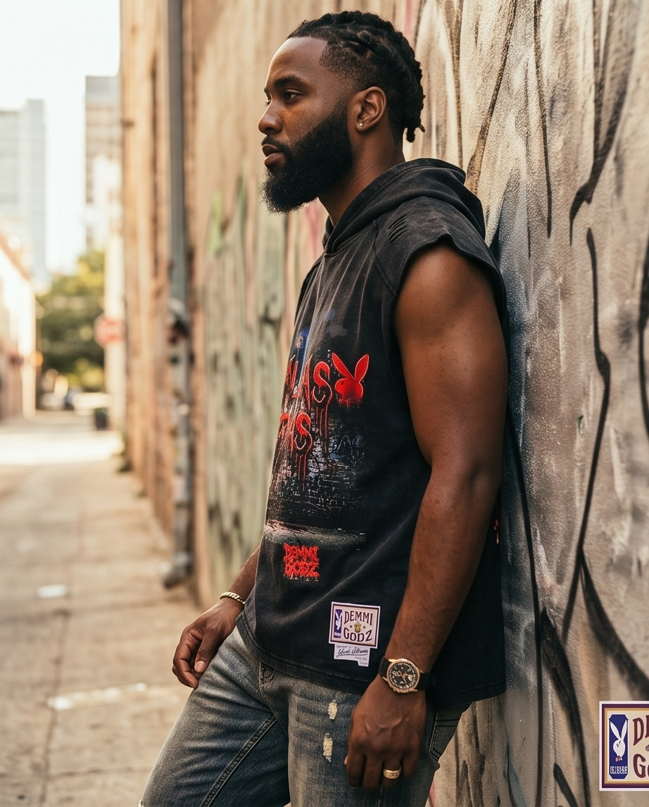 Oversized Cut-Off Snow-Wash Hoodie Tank — Tattered Shoulder & Raw Hem (Dallas, TX - One‑of‑a‑Kind)