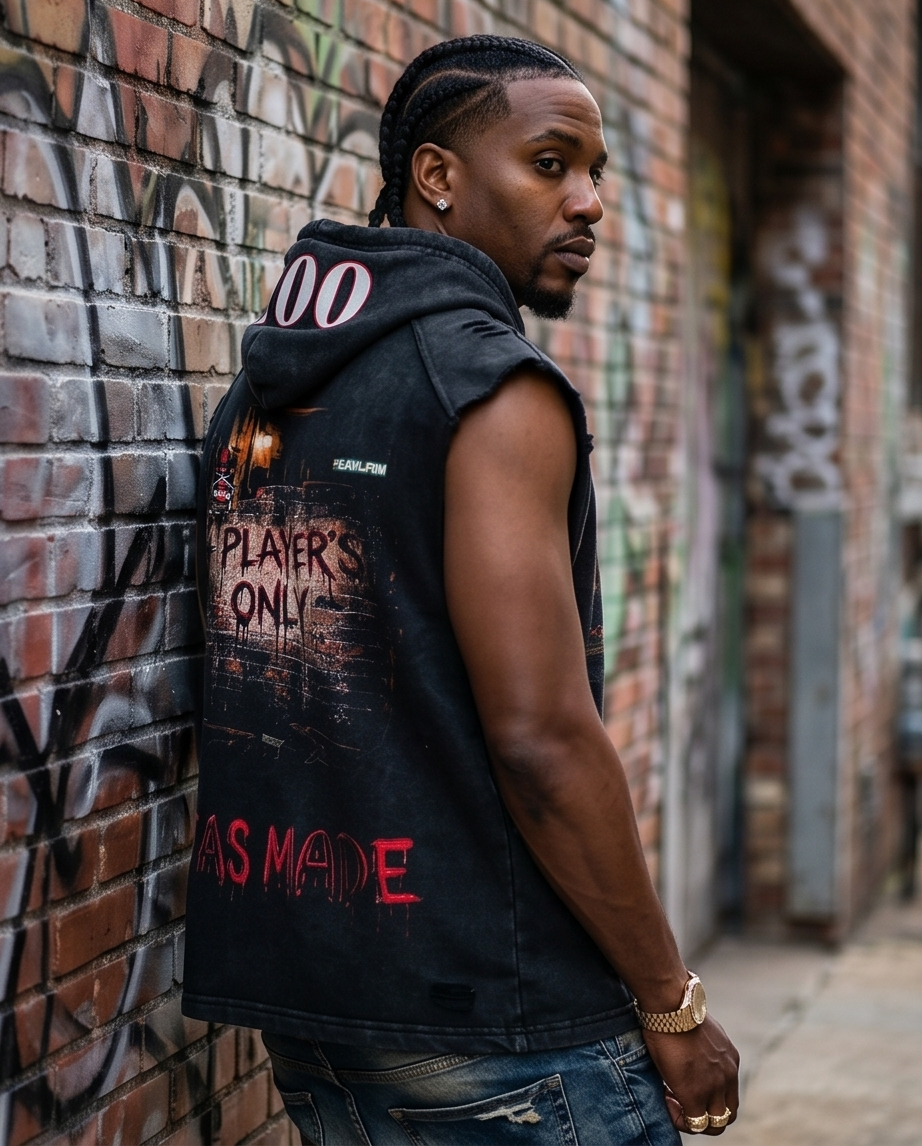 Oversized Cut-Off Snow-Wash Hoodie Tank — Tattered Shoulder & Raw Hem (Dallas, TX - One‑of‑a‑Kind)