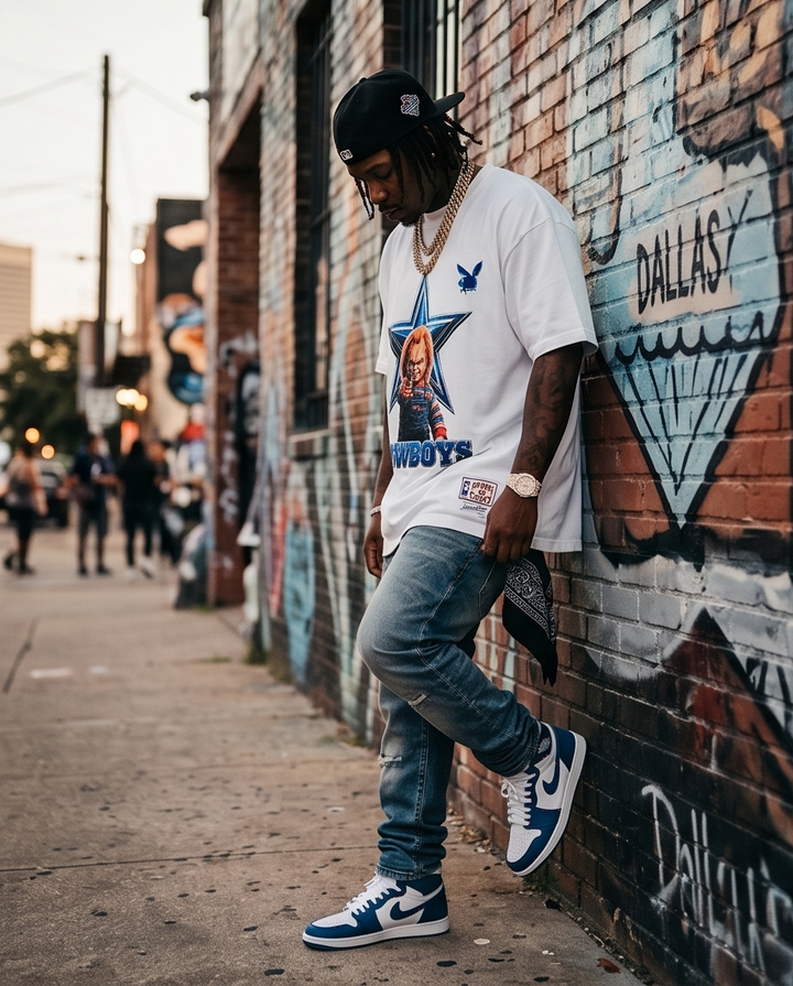 Chucky Cowboy T-Shirt - XL White Heavyweight 7oz Graphic Tee for Men - Unique Urban Fashion - Demmi Godz Clothing Company