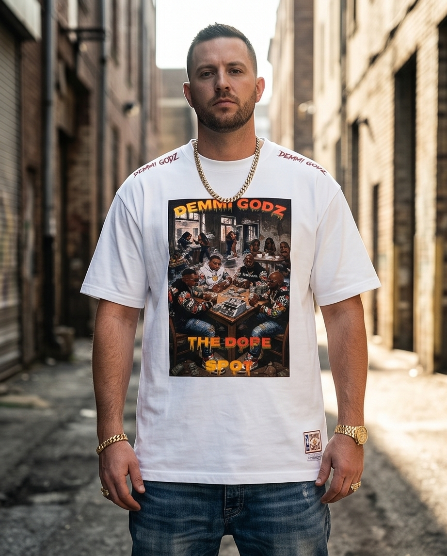 "The Dope Spot Lifestyle" — White Heavyweight 7oz T‑Shirt (XL) — One‑of‑a‑Kind Urban Streetwear
