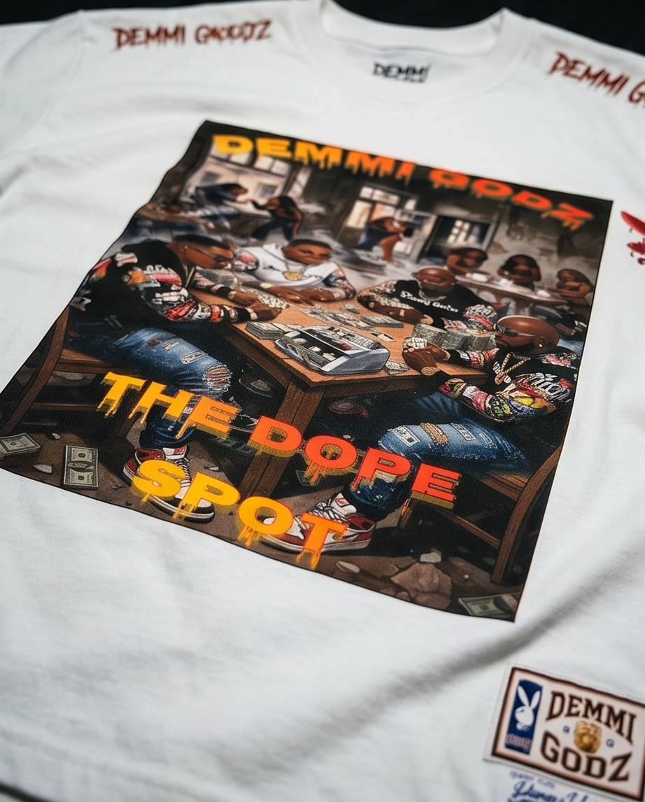 "The Dope Spot Lifestyle" — White Heavyweight 7oz T‑Shirt (XL) — One‑of‑a‑Kind Urban Streetwear