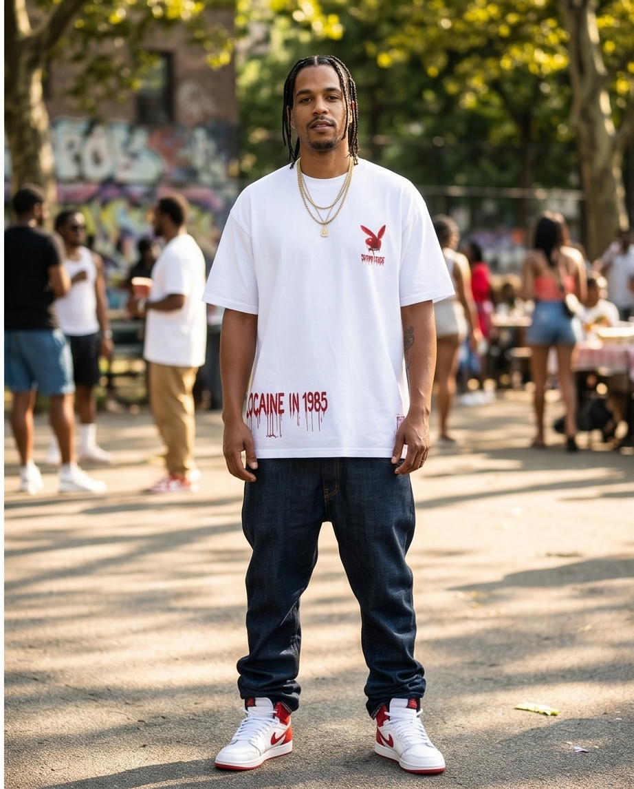 Demmi Godz "Red Playboy" — White 7oz Heavyweight X‑Large T-Shirt (Streetwear, One‑of‑a‑Kind)