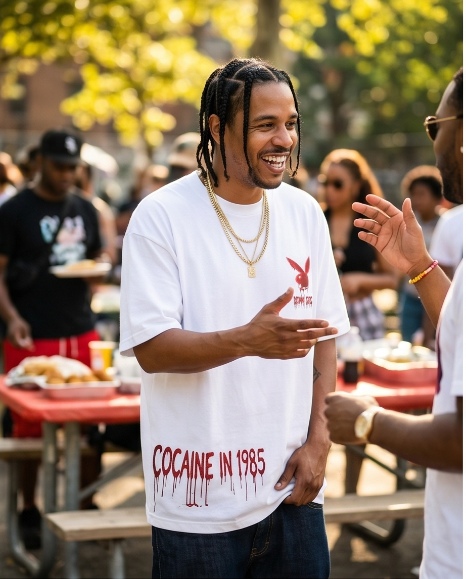 Demmi Godz "Red Playboy" — White 7oz Heavyweight X‑Large T-Shirt (Streetwear, One‑of‑a‑Kind)