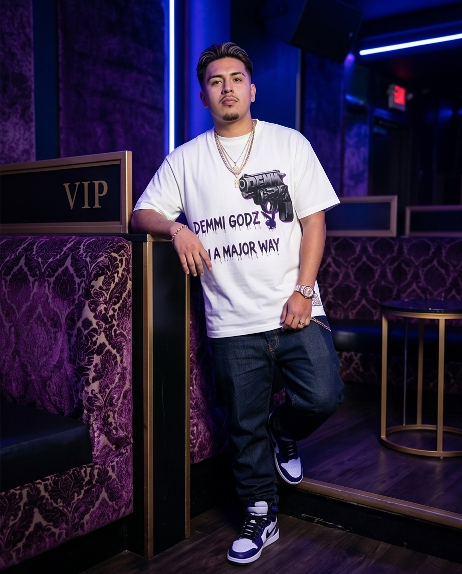 White Heavyweight 7oz Graphic T-Shirt — Large (Streetwear, One-of-a-Kind) “Purple 44”