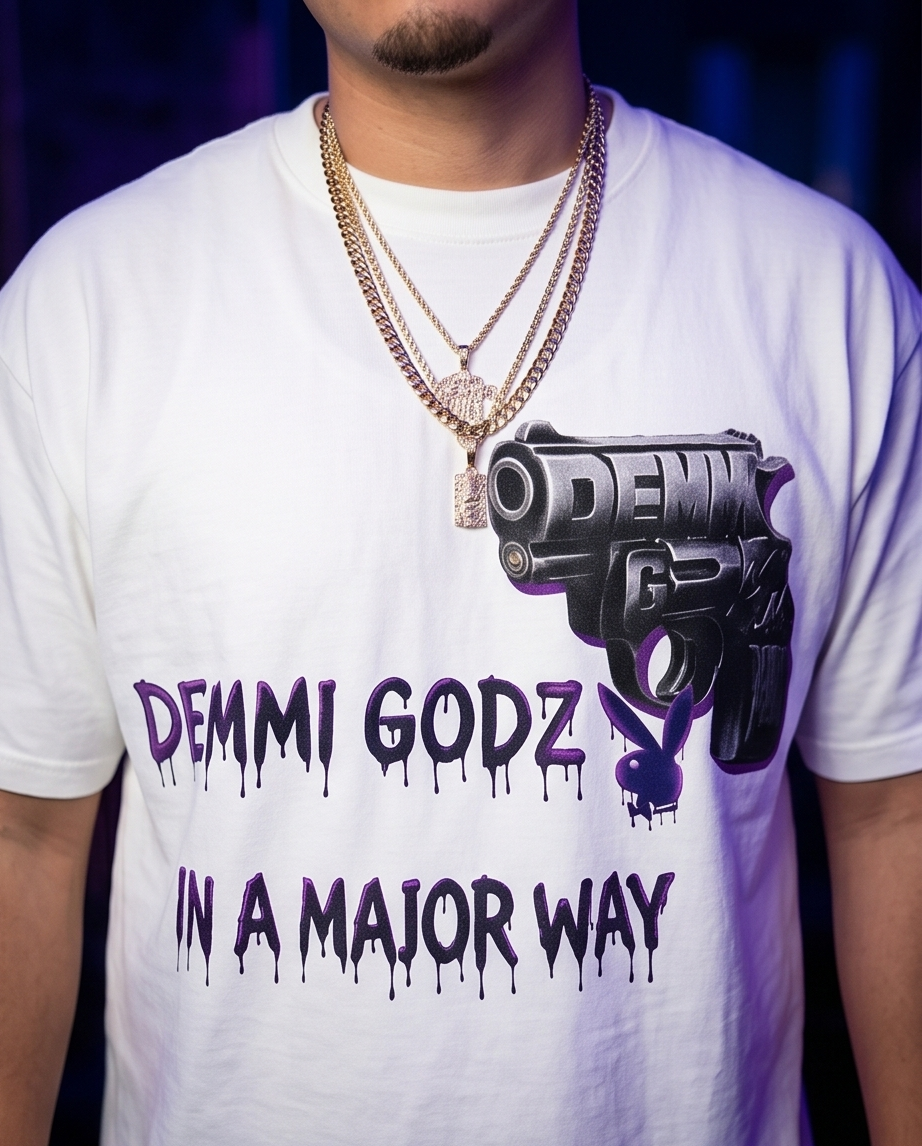 White Heavyweight 7oz Graphic T-Shirt — Large (Streetwear, One-of-a-Kind) “Purple 44”