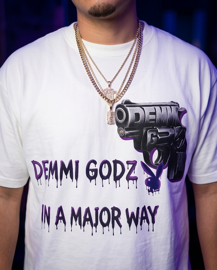 White Heavyweight Graphic T-Shirt Men - Large Purple 44 Unique Streetwear - Demmi Godz Clothing Company