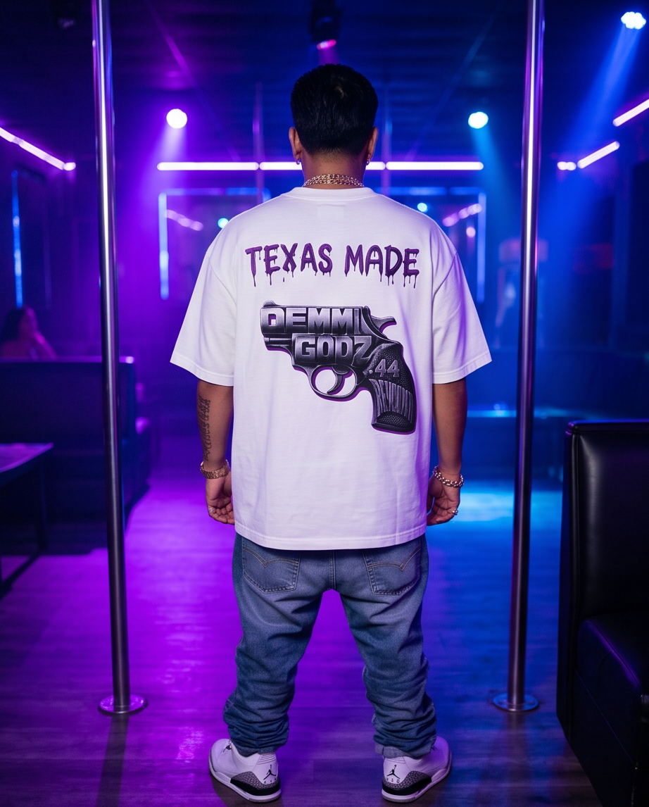 White Heavyweight 7oz Graphic T-Shirt — Large (Streetwear, One-of-a-Kind) “Purple 44”