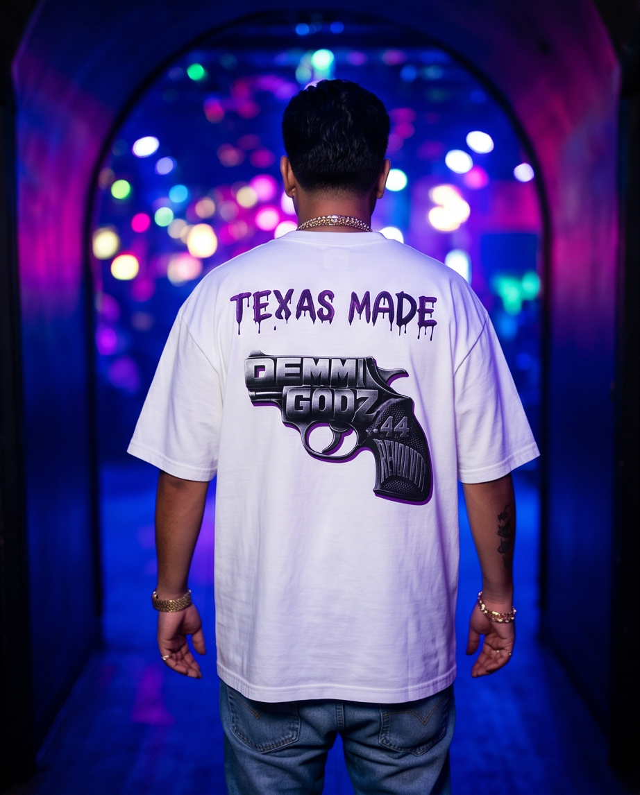 White Heavyweight 7oz Graphic T-Shirt — Large (Streetwear, One-of-a-Kind) “Purple 44”