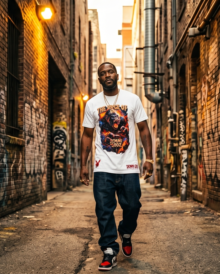 Rage of The Demmi Godz — White 7oz Heavyweight Medium Tee (Streetwear, One‑of‑a‑Kind)