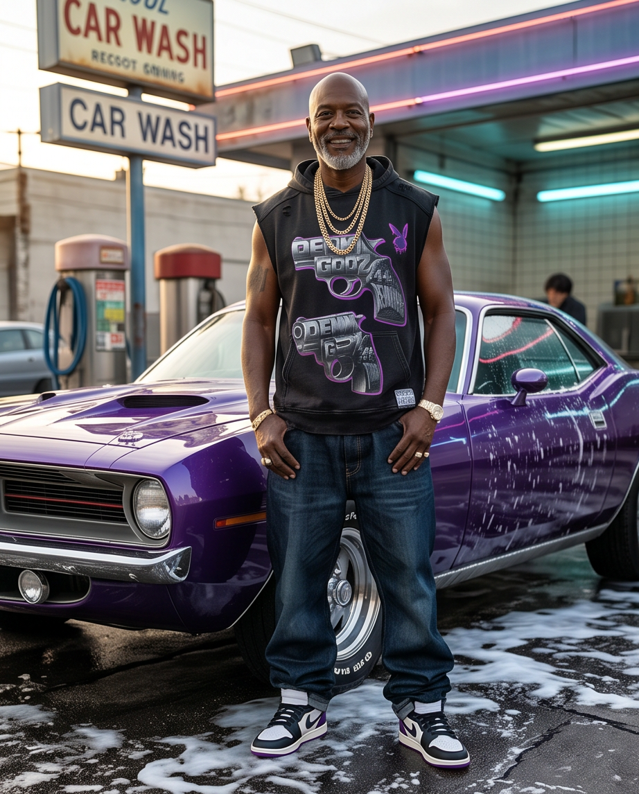 "DG 44 Revolver" — One-of-a-Kind Snow-Washed Oversized Medium Cut-Off Tank Hoodie