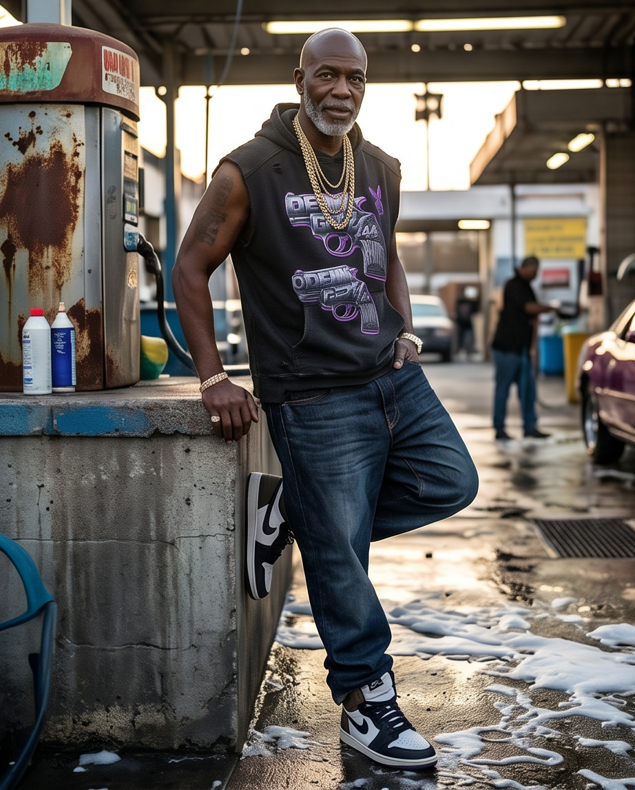"DG 44 Revolver" — One-of-a-Kind Snow-Washed Oversized Medium Cut-Off Tank Hoodie