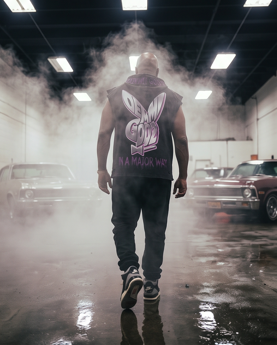 "DG 44 Revolver" — One-of-a-Kind Snow-Washed Oversized Medium Cut-Off Tank Hoodie