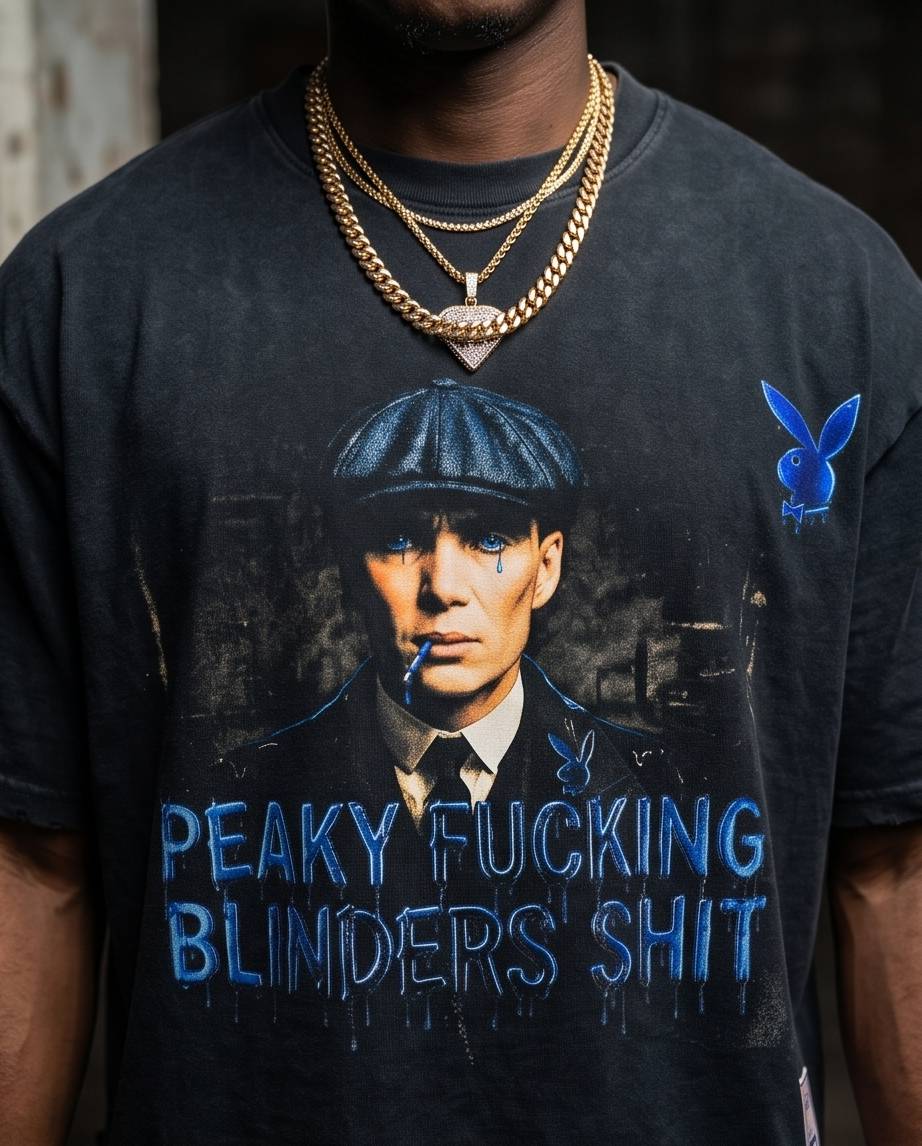Snow-Washed Oversized Crop T-Shirt — Tattered & Chopped Hem, XL (Streetwear • One-of-a-Kind) — "Peaky Blinders" Vibe