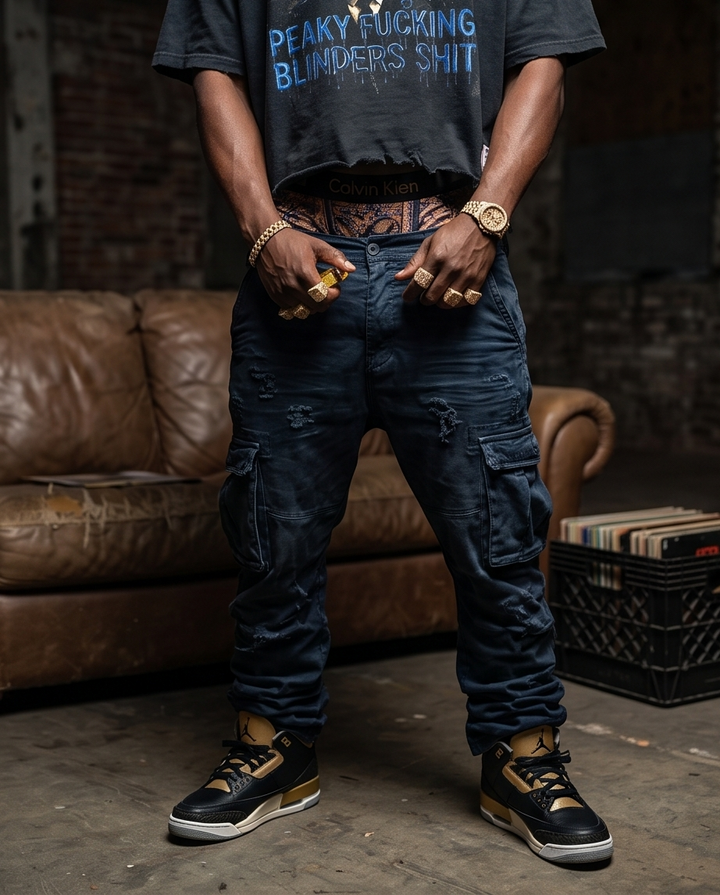 Snow-Washed Oversized Crop T-Shirt for Men - Urban Streetwear with Tattered Hem - Inspired by Peaky Blinders, XL - Demmi Godz Clothing Company