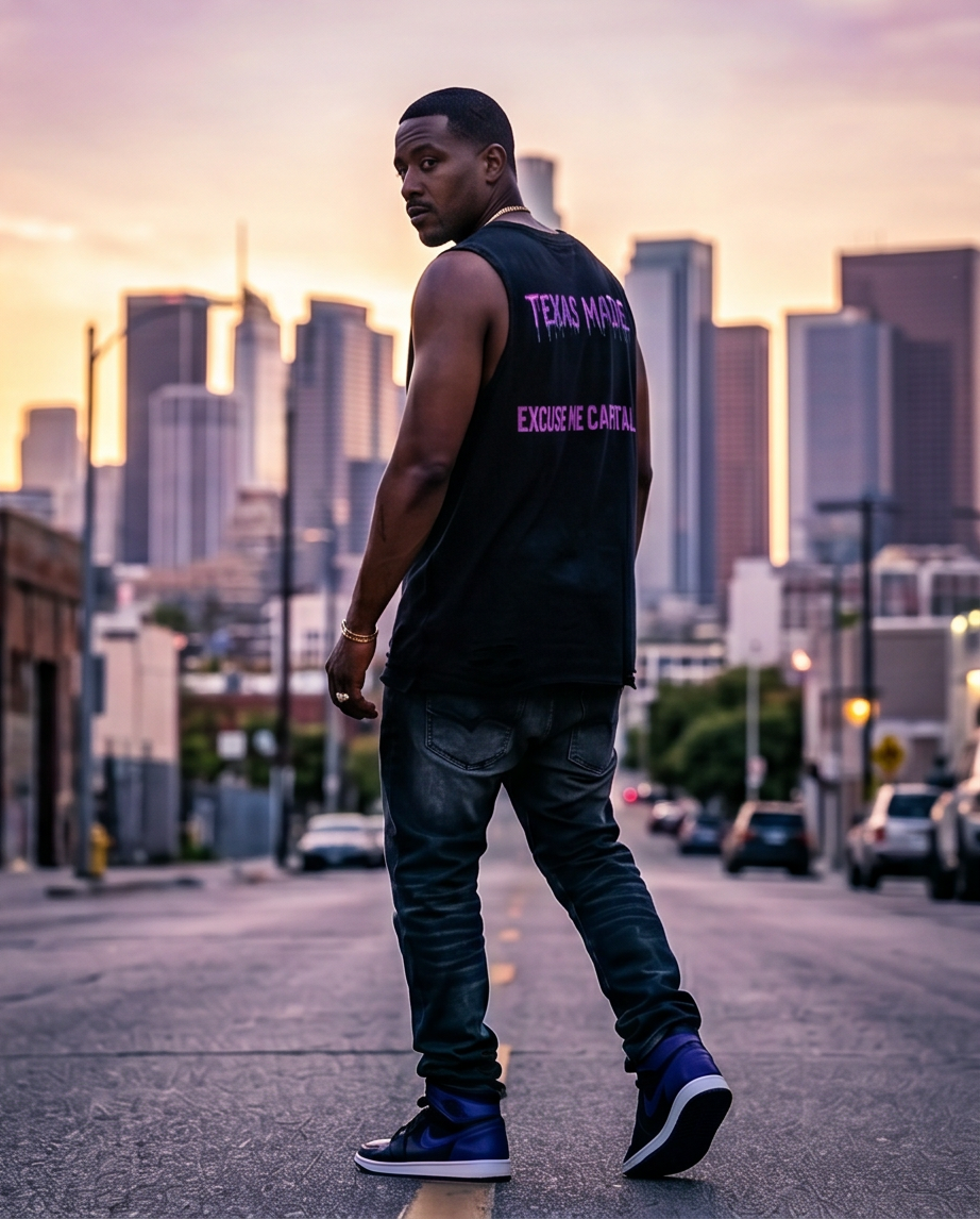 Oversized Vintage Wash Tank — Tattered Distressed Hem (Large) — "Dallas P Culture"