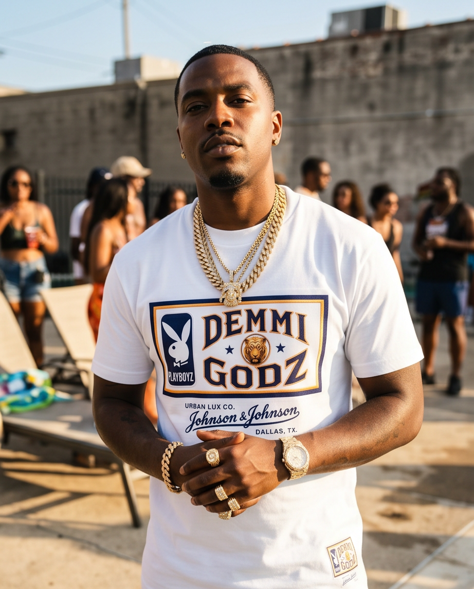 White 7oz Heavyweight "Demmi Godz Signature Logo Graphic" T-Shirt — Medium