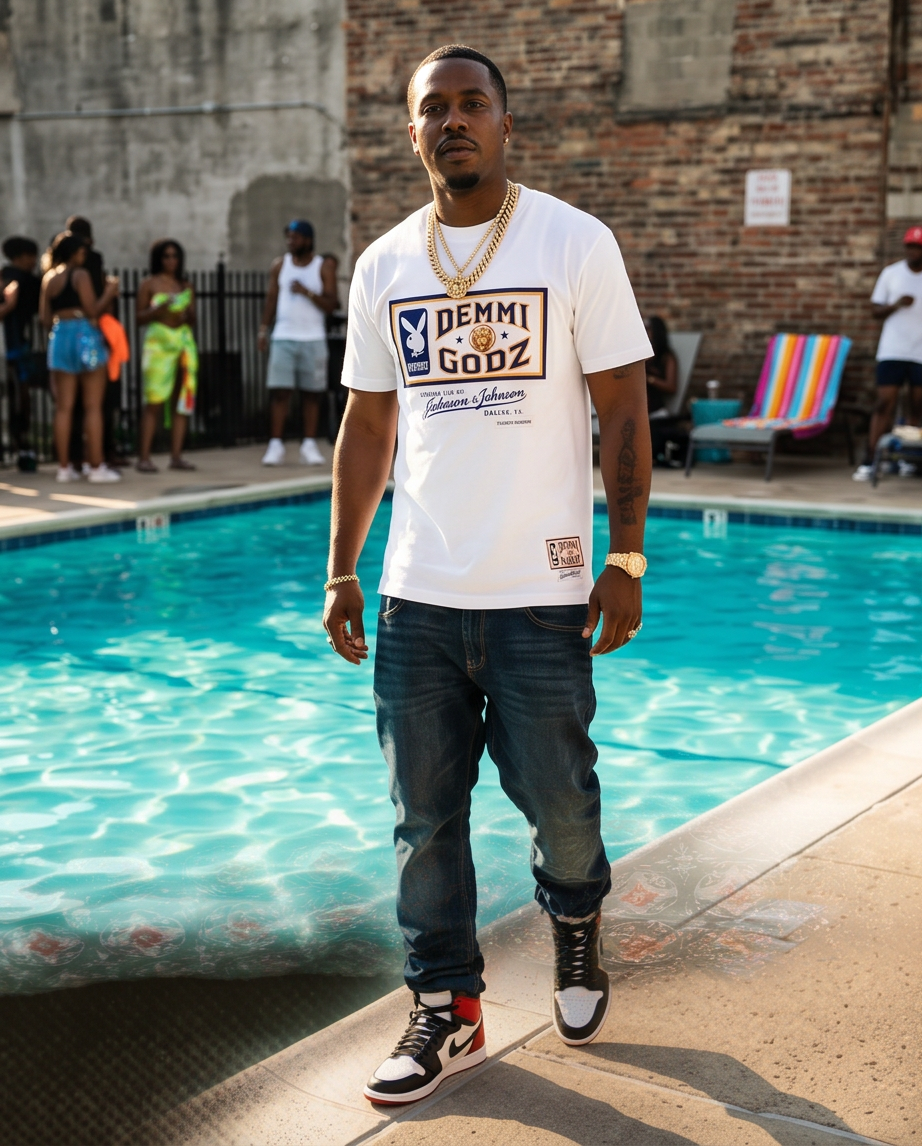White 7oz Heavyweight "Demmi Godz Signature Logo Graphic" T-Shirt — Medium