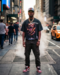 Oversized Snow-Washed Cropped Tee — Tattered Hem, X-Large — Streetwear One‑of‑a‑Kind “The Snake”