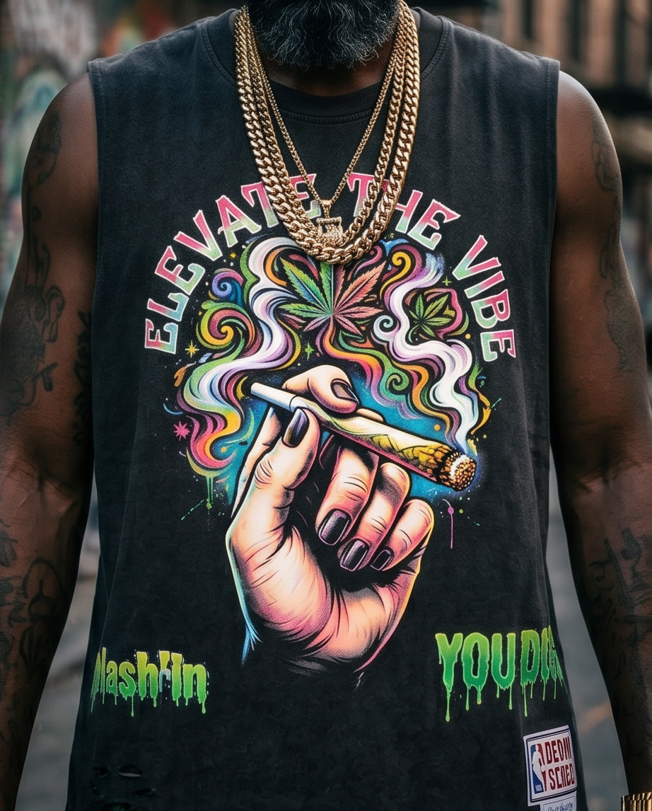 "Elevate The Vibe" — Oversized Vintage-Washed Sleeveless Tank Top, Distressed Hem, X-Large (One-of-a-Kind Streetwear)
