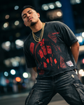 Oversized Snow‑Washed Men’s Crop Tee — Tattered Hem, XL | Streetwear One‑of‑a‑Kind — “Demmi Godz Card Game”