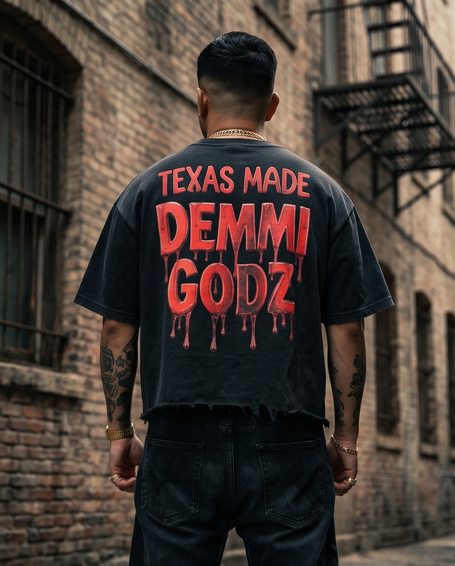 Oversized Snow‑Washed Men’s Crop Tee — Tattered Hem, XL | Streetwear One‑of‑a‑Kind — “Demmi Godz Card Game”