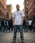 "The Playboy" White Heavyweight 7oz T‑Shirt — Small (One‑of‑a‑Kind)