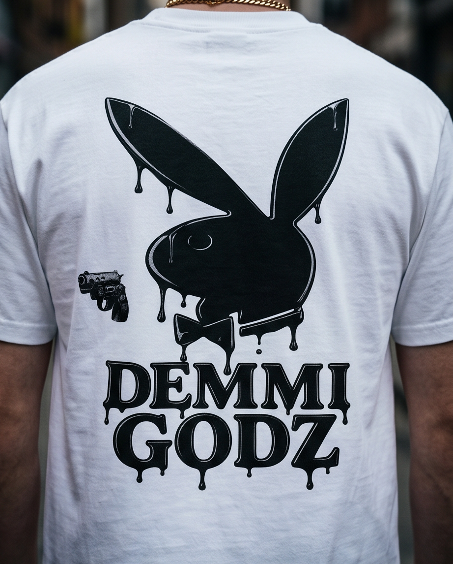 "The Playboy" White Heavyweight 7oz T‑Shirt — Small (One‑of‑a‑Kind)