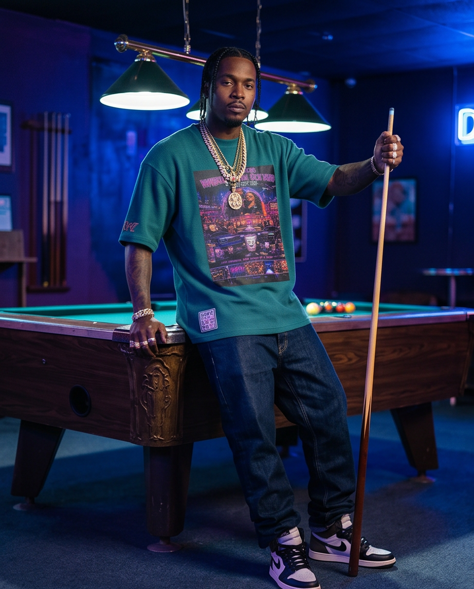 Green Mineral‑Washed Oversized Waffle Knit Tee — XLarge | Signature Hustler Drank Cup (One‑of‑a‑Kind)