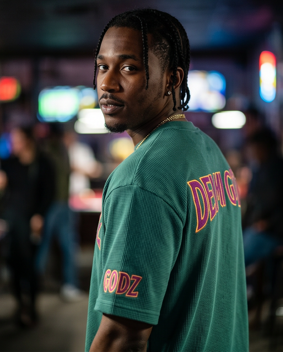 Green Mineral‑Washed Oversized Waffle Knit Tee — XLarge | Signature Hustler Drank Cup (One‑of‑a‑Kind)