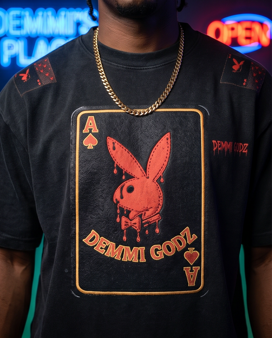 "Ace of Spades" — Black Mineral‑Washed Oversized Waffle Knit Tee (L) — One‑of‑a‑Kind Streetwear