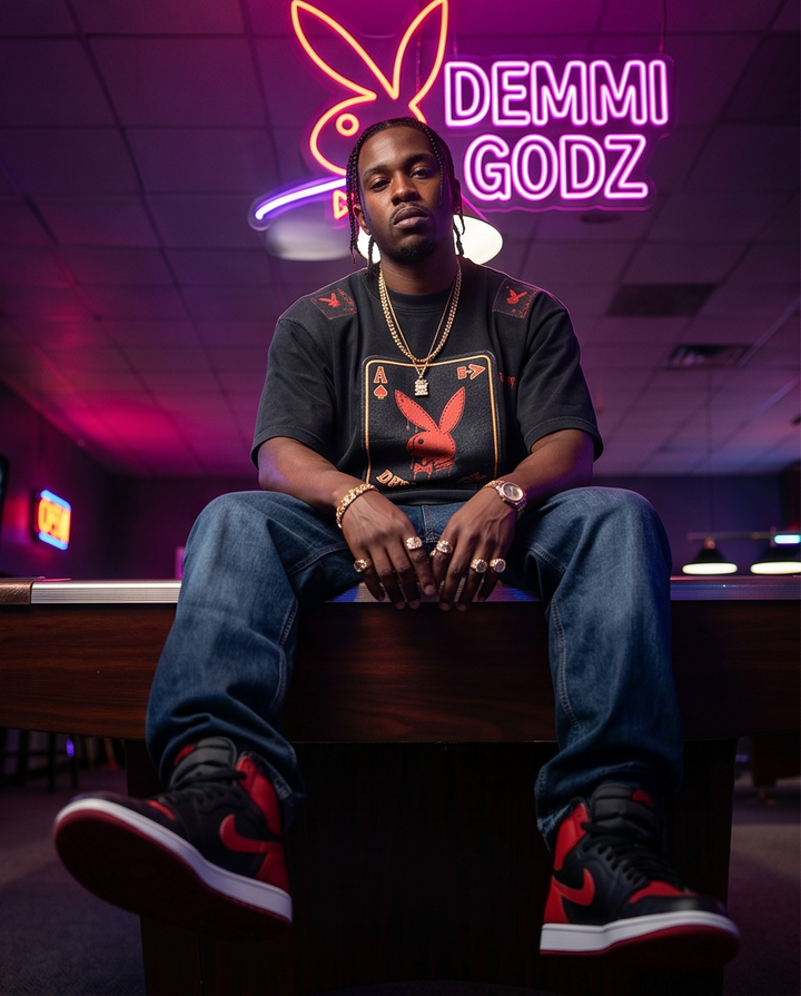 Ace of Spades Oversized Tee - Black Mineral-Washed Waffle Knit T-Shirt for Men - Demmi Godz Clothing Company