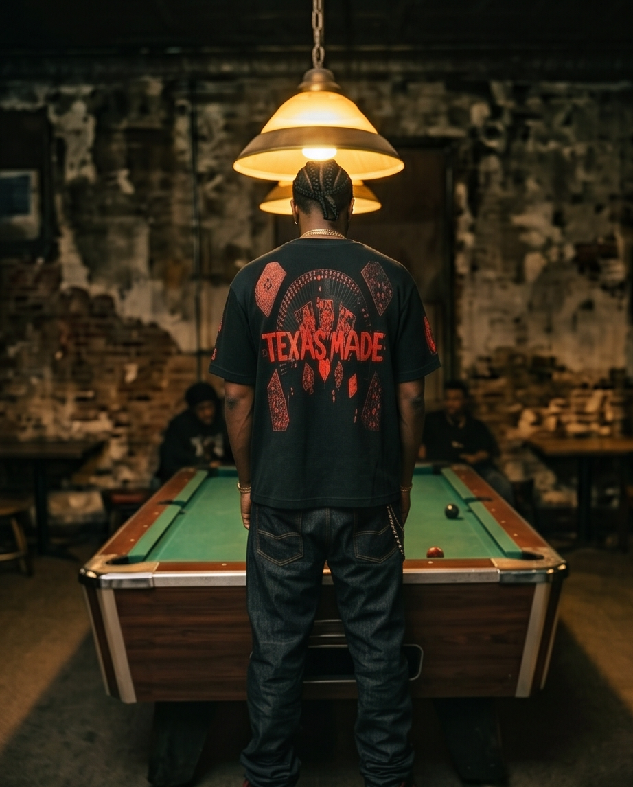 "Ace of Spades" — Black Mineral‑Washed Oversized Waffle Knit Tee (L) — One‑of‑a‑Kind Streetwear
