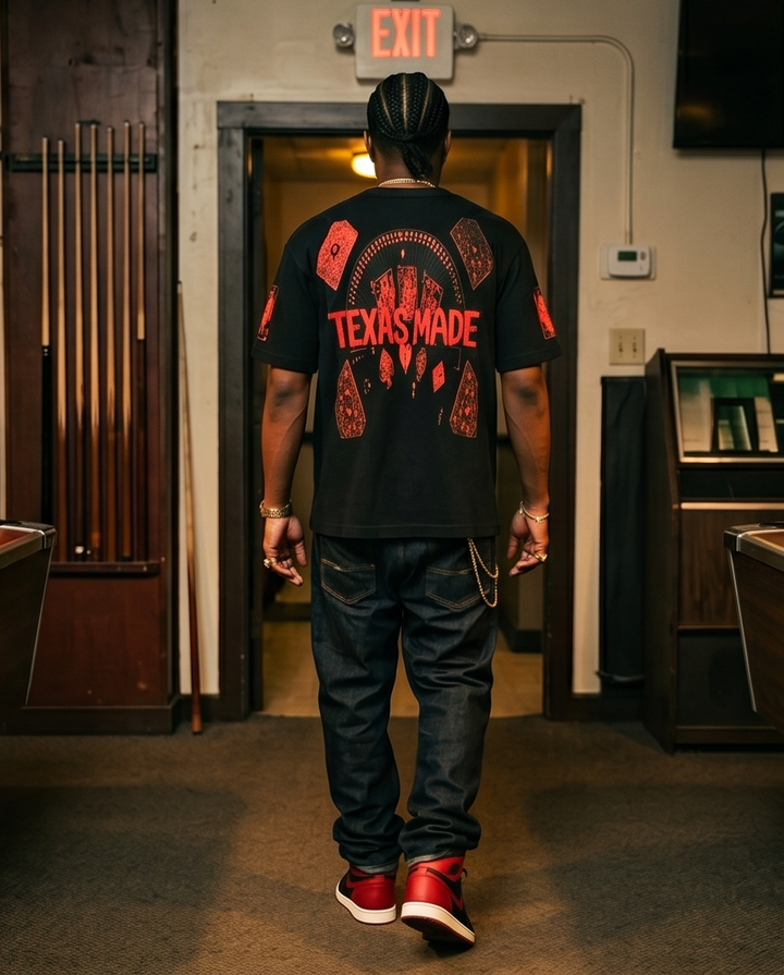 Ace of Spades Oversized Tee - Black Mineral-Washed Waffle Knit T-Shirt for Men - Demmi Godz Clothing Company
