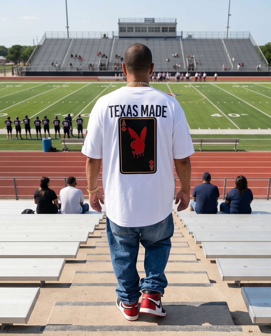 "Texas Made Aces" — White Heavyweight 7oz T-Shirt (2XL) — Streetwear One-of-a-Kind